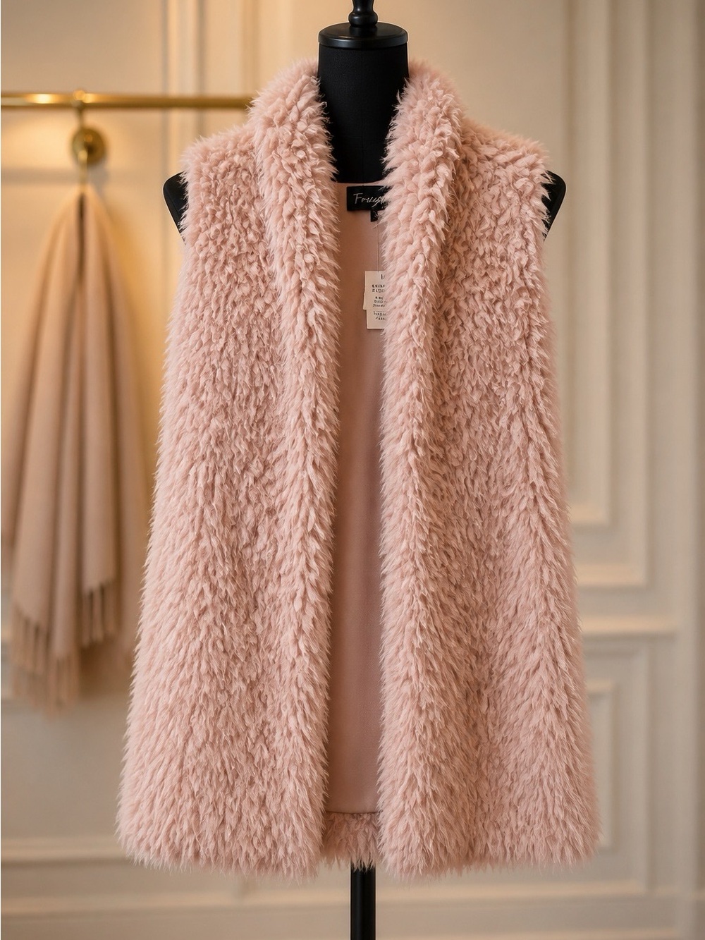 Plush Faux Sherpa Open Front Vest in Dusty Pink